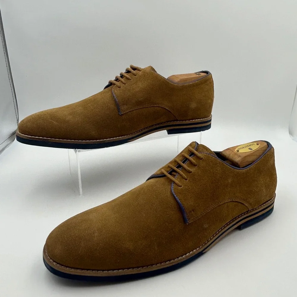 New Thomas & Vine Derby Shoes Men 12 Tan Suede Blue Trim Lace Up Business Casual